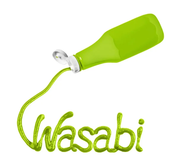 Das Wort Wasabi Wird Aus Der Flasche Gepresst — Stockfoto