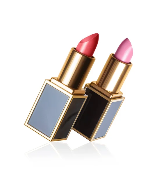 Fashionable Two Lipsticks Close White Background — Stok fotoğraf