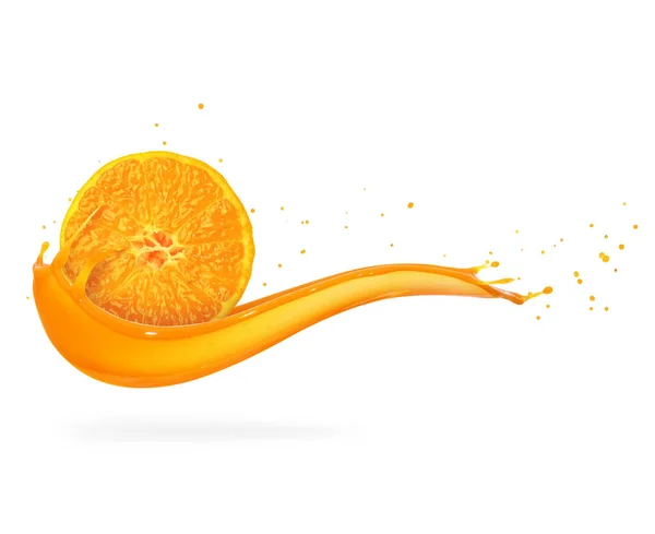 ジュースのオレンジスライスは白の背景に高解像度でスプラッシュ — ストック写真