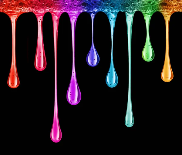 Colored Glowing Stretched Drops Black Background — Foto de Stock