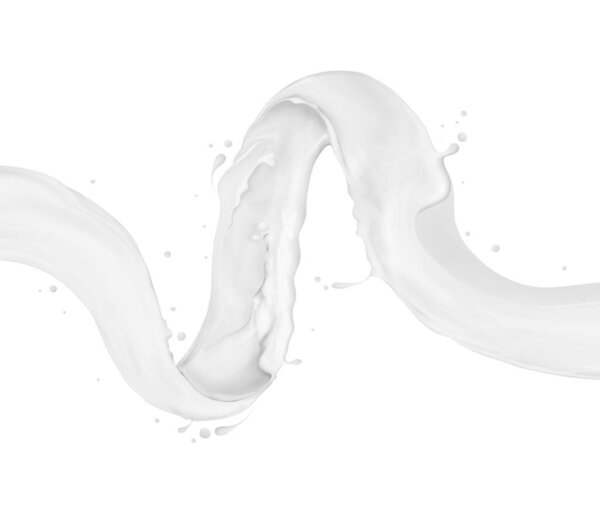 Splashing milk in a swirling shape on a white background