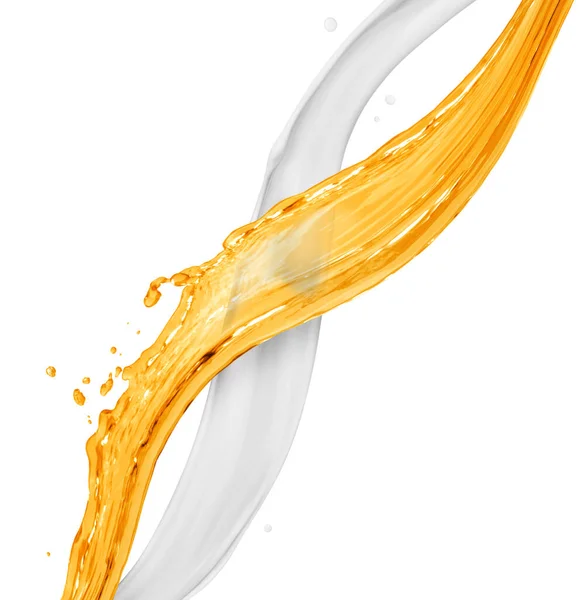Splash Van Olieachtige Vloeistof Met Zuivel Splash Witte Achtergrond — Stockfoto