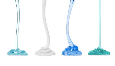 Beyaz arka planda sıkıştırılmış şeffaf jel ve krem seti