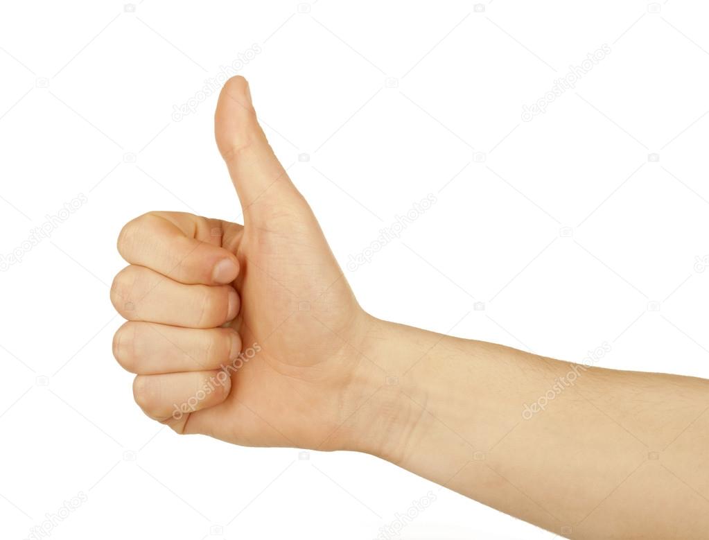 male hand with thumb up isolated on white background