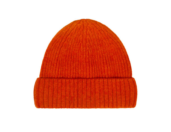 Orange wool hat isolated on white background