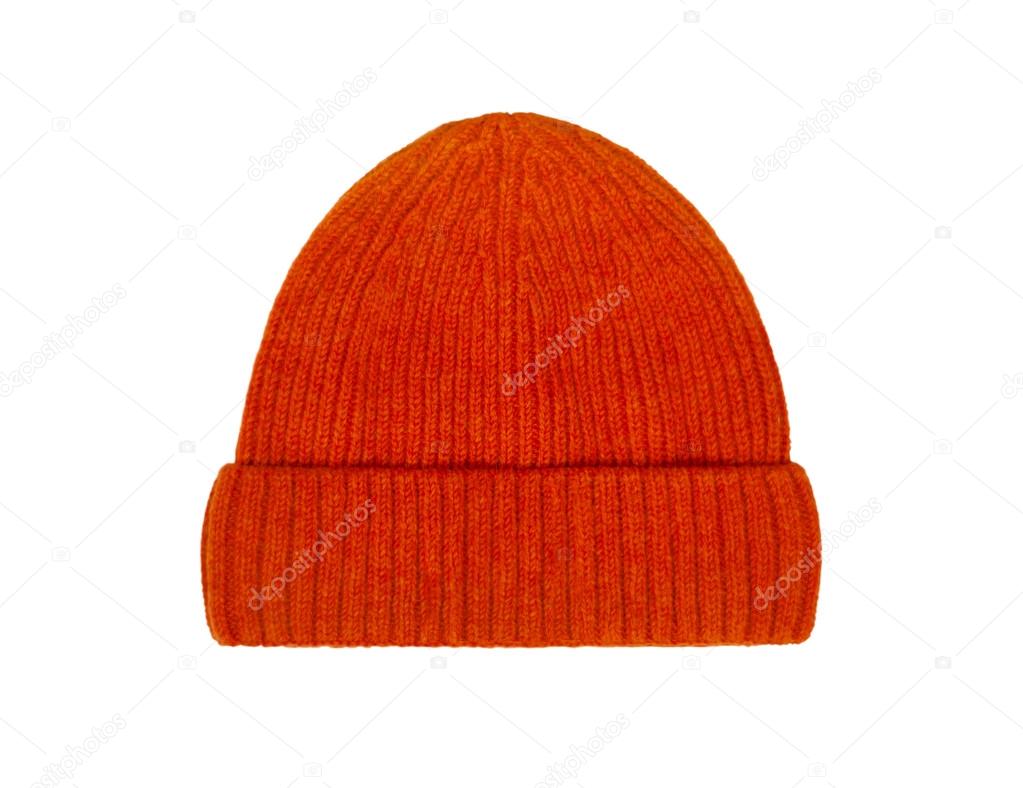 Orange wool hat isolated on white background