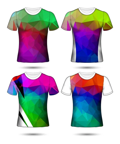 Plantillas Camiseta Colección Geométrica Abstracta Diferentes Colores Mosaico Poligonal — Vector de stock