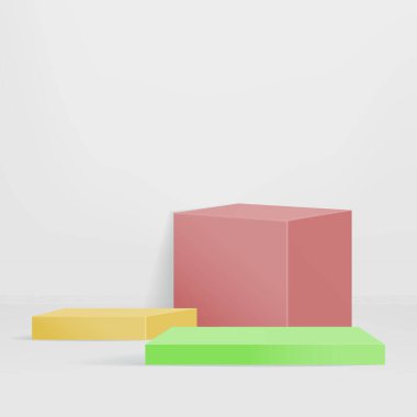 Kozmetik ürünler sunumu için vektör 3d geometrik basamak üçgen podyum. Tasarım boşluğu