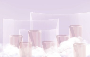 Pembe podyum şeffaf ve soyut şeffaf arkaplan arkaplan sahne stüdyosu ya da yaylı sahne görüntü, geometrik şekiller, şekil ürün sunumu için. 3B, Vektör