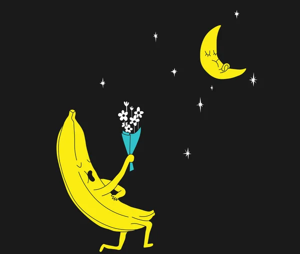 Amour banane à la lune — Image vectorielle