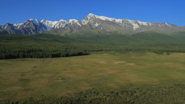 Vista aérea. Voando sobre o lago da montanha. Altai, Sibéria. Estepe de Kurai . — Vídeo de Stock