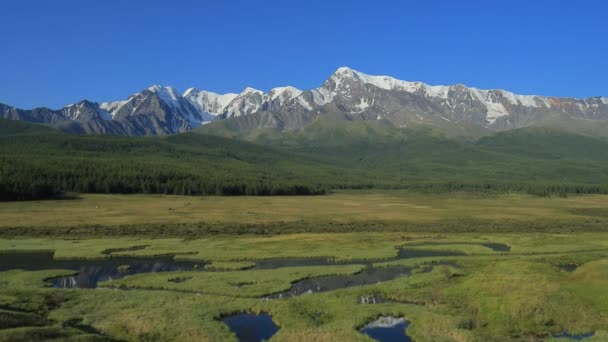 Vista aérea. Volando sobre el Lago de la Montaña. Altai, Siberia. Kurai Steppe . — Vídeos de Stock