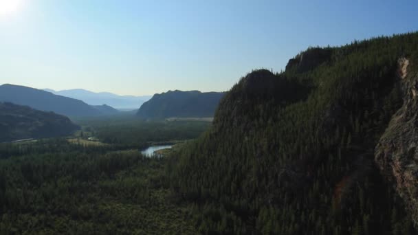 Luftaufnahme von offenem Weideland mit Wald und Bergen. altai, sibirien. Kurai-Steppe. — Stockvideo