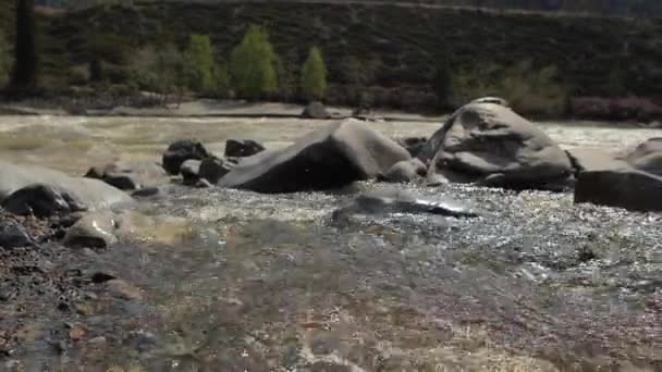 River in mountain valley at the foot  mountains. Landscape. — Stock Video