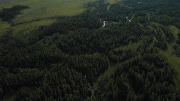 Vliegen over de rivier. Bergen van Altaj, Siberië. Kurai Steppe — Stockvideo