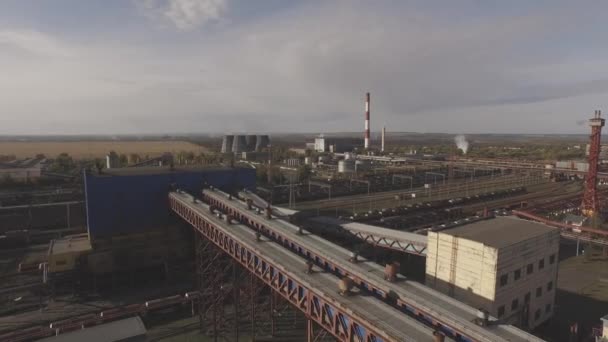 Aerial view of industrial infrastructure, at the Coke production. — Stock Video