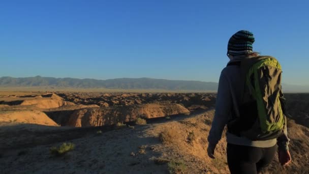 Ung flicka gå genom Canyons — Stockvideo