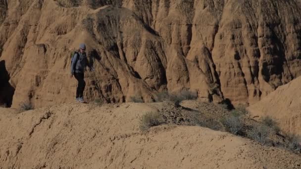 年轻的姑娘走穿过峡谷 — 图库视频影像