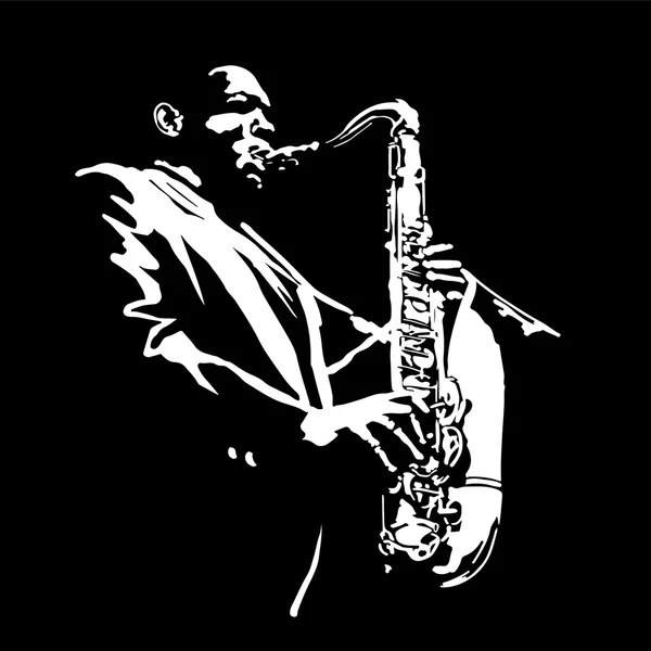 Homme JAZZ jouant de la trompette, illustration vintage de la musique, style rétro gravé — Image vectorielle