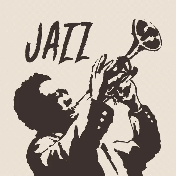 JAZZ homem tocando trompete, música ilustração vintage, estilo retro gravado — Vetor de Stock