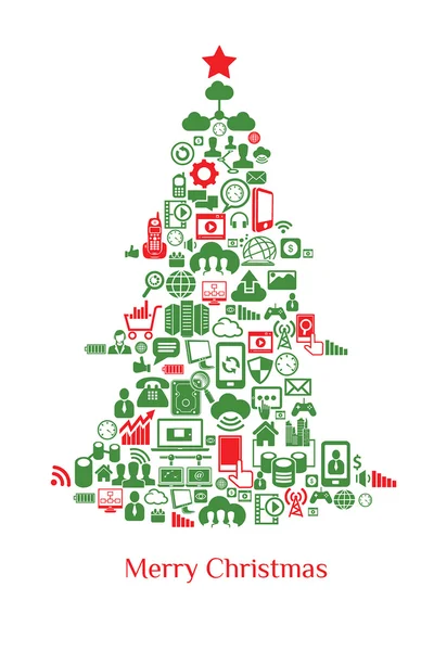 Noel ağacı, Merry Christmas, bilgisayar ve telekomünikasyon kavram kümesi, çok simgeleri, tebrik kartı