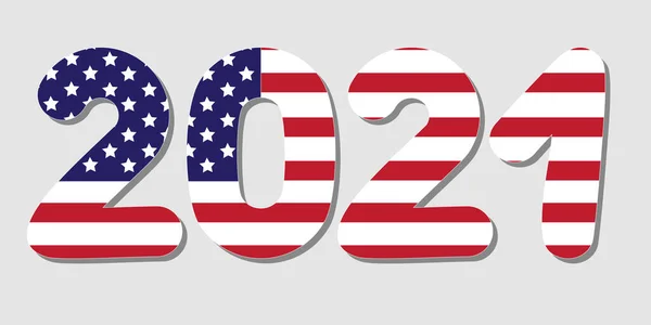 2021 Formie Amerykańskiej Flagi Napis Noworoczny Rozpoznawalnymi Elementami Flagi — Wektor stockowy