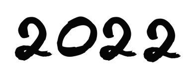 2022 yılbaşı için el yazısı mürekkebi. Kaplan 'ın yeni yılı kutlu olsun. Yeni yıl kartı tasarımı için beyaz arkaplandaki kaligrafik sayılar. Ay Yeni Yılı 2022.