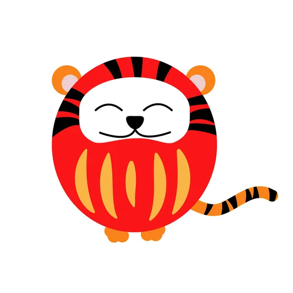 Daruma Rouge Avec Une Queue Tigre Museau Pour Les Cartes — Image vectorielle