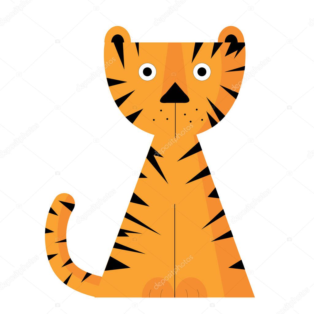 tiger from simple figures in the style of cubism. Cute tiger cub from hot tropics on a white background!