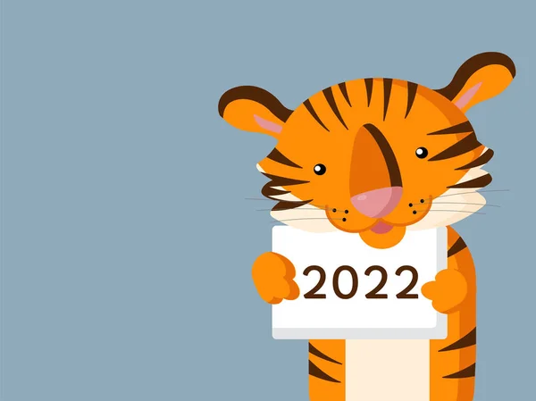 Милий Тигр Тримає Знак Написом Року 2022 Рік Прапор Новорічні — стоковий вектор
