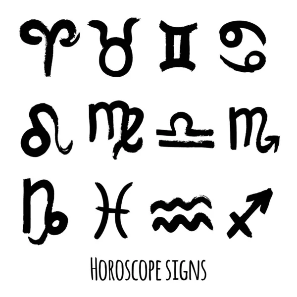 Ensemble Signes Horoscopiques Dessinés Main Encre Sur Fond Blanc Idéal — Image vectorielle