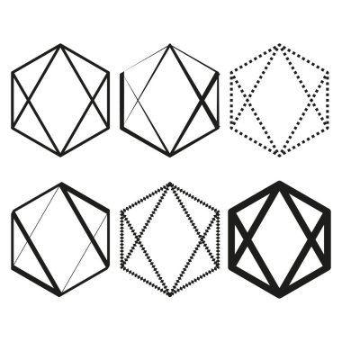 Geometric hexagon set. Abstract polygone shapes. Outline Vector design. Dot line included. EPS 10.