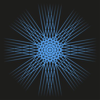 Abstract radial star. Blue spiky burst. Dynamic element Vector. Dark background graphic. EPS 10.