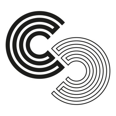 Concentric circle arc. Black white round shape. Optical C letter Vector symbol. Abstract geometric logo. EPS 10.
