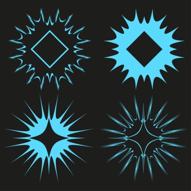 Soyut yıldız patlamaları. Renkli parlak şekiller. Dinamik ışık vektörü. Karanlık arka plan unsurları. EPS 10.