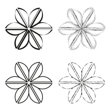 Soyut çiçek ikonları. Tek renkli çiçek şekilleri. Üç sıra sanat öğesi. Vektör grafik sembolü. EPS 10.