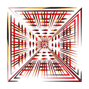Soyut perspektif karesi. Çizgi sanat çerçevesi. Dinamik model vektörü. Kırmızı turuncu renkler. EPS 10.