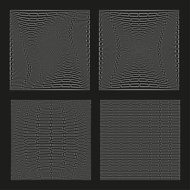 Soyut kare kalıplar. Geometrik çizgi şekilleri. Dalga bükme vektörü etkisi. Karanlık modern arka plan. EPS 10.