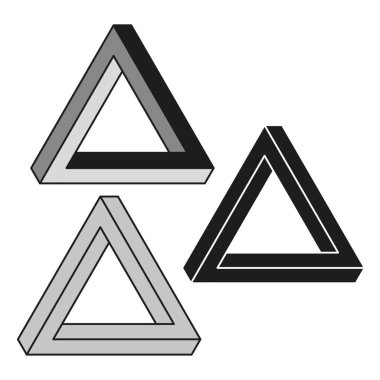 Penrose üçgeni şeklinde. İmkansız geometrik şekil. Üç boyutlu vektör. Optik illüzyon objesi. EPS 10.