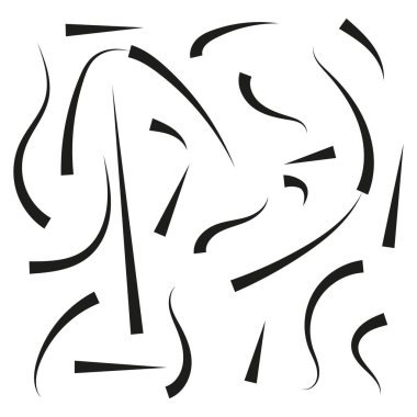 Eğimli çizgi elementleri. Dinamik soyut şekiller. Fırça vektörü. Siyah beyaz leke. EPS 10.