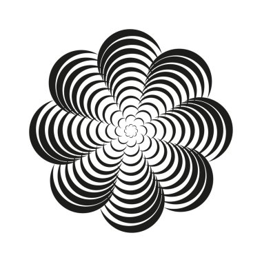 Çiçek illüzyonu şekli. Soyut çiçek biçimi. Optik Vektör grafiği. Radyal dönüş elementi. EPS 10.