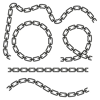 Zincir halkası elementleri Yuvarlak çizgiler. İzole edilmiş metal taşıyıcı. Soyut endüstriyel set. EPS 10.