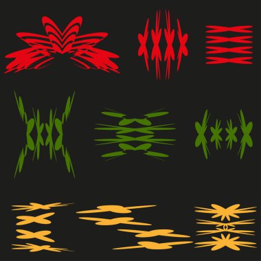 Soyut eğri elementleri. Parlak renk şekilleri. Dinamik organik vektör. Siyah arkaplan modeli. EPS 10.