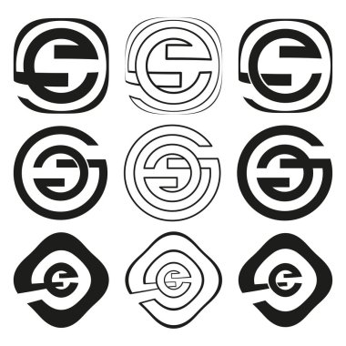 Baş harfi E logoları. Soyut tasarım seti. Monogram Vektörü 'nü çember yapın. Şirket kimlik amblemi. EPS 10.