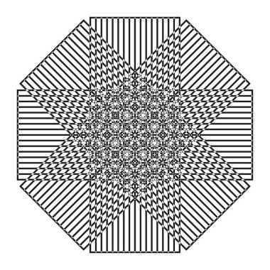 Sekizgen geometrik desen. Karmaşık çizgi yapısı. Soyut ışın şekli. Vektör mandala elementi. EPS 10.