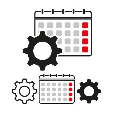 Takvim simgesi grafiği. Vites dişli mekanizması. Planlama Programı Vektörü. Etkinlik yönetim sembolü. EPS 10.