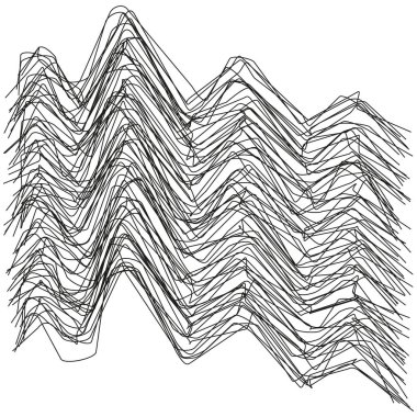 Soyut dalgalı çizgi deseni. Kaotik karalama vektör dokusu. Sanatsal çarpıtma grafiği. Beyaz arka plan elemanı. EPS 10.