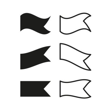 Bayrak sallama şekilleri. Boş pankart flaması. Dekorasyon ödülü Vektörü. Basit bir siyah element. EPS 10.