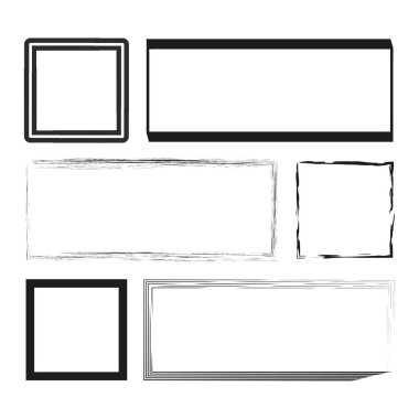 Grunge çerçeve koleksiyonu. Sınır kutusu vektörü ayarlandı. Elle çizilmiş element. Siyah çizgi sanatı. EPS 10.