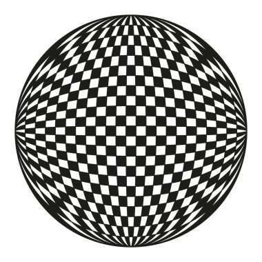 Dama tahtası küre deseni. Soyut geometrik şekil. Optik Vektör yanılsaması. Siyah beyaz küre. EPS 10.